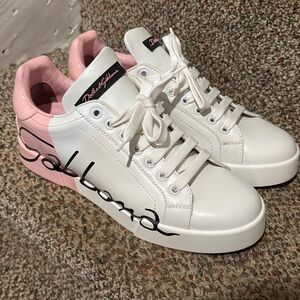 Dolce & Gabbana White and Pink Women's Sneakers